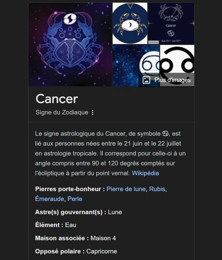 La 🏡 4 du cancer ♋ et la Lune 🌗 comme astre maître du signe