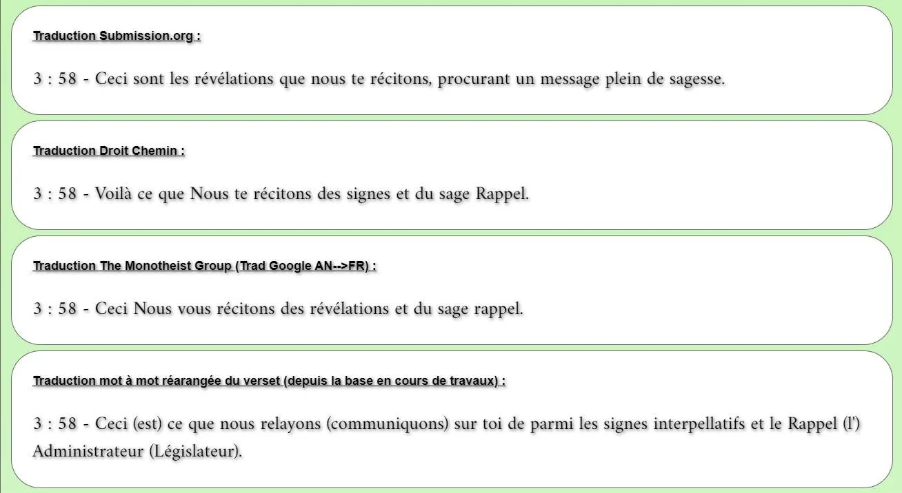 358 comme la Sourate 3 La Famille d'Imran Signe 58