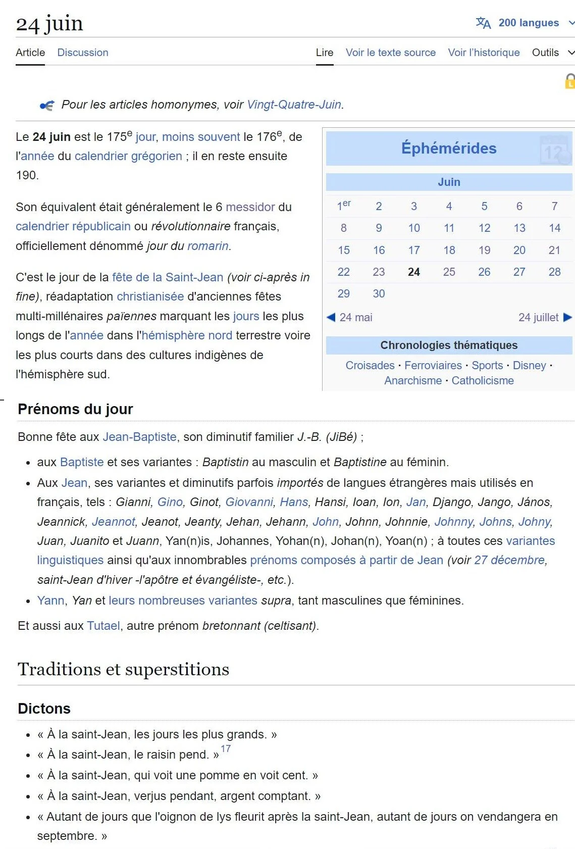 La date du 24 Juin, le 175ème jour de l'année