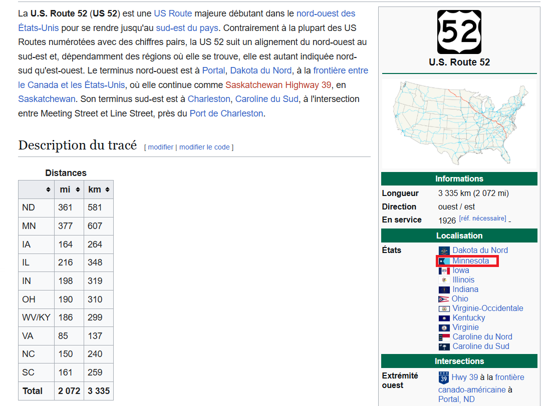 US Route "52" (comme la Sourate 52 At-Toûr - L'Arctique)